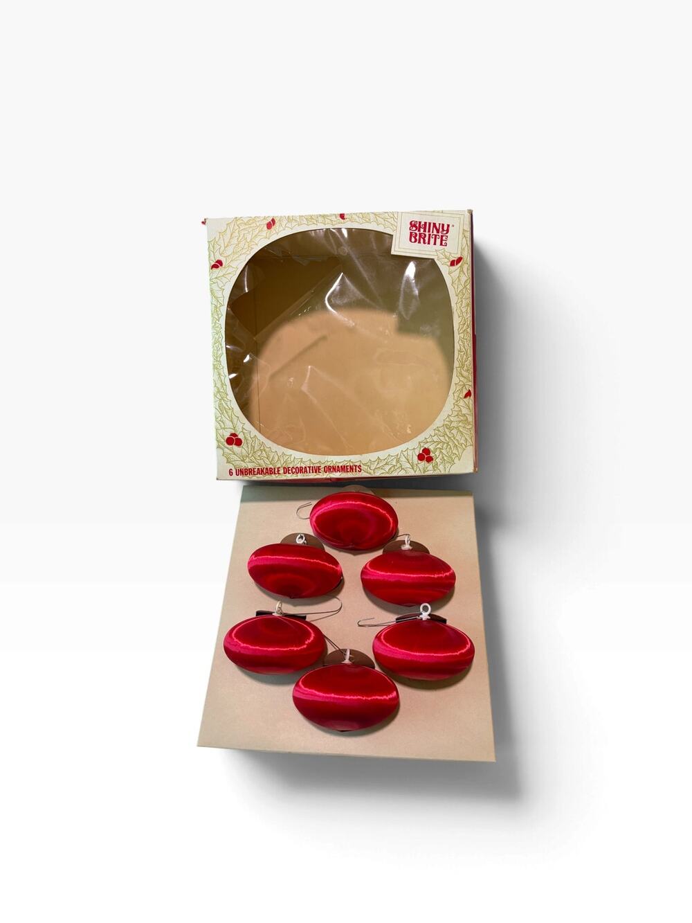 Vtg Shiny Brite Satin Ornaments Set 6 Teardrop Unbreakable Original Box